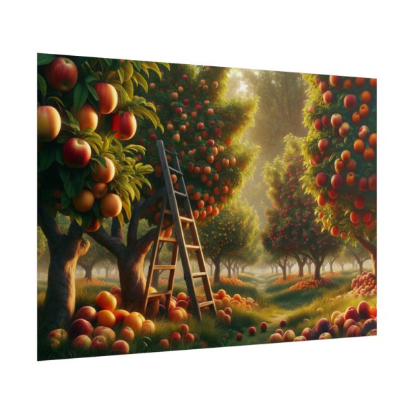 101875-152.jpg Orchard Bounty With Fruit-Laden Trees And RusticLadder Poster
