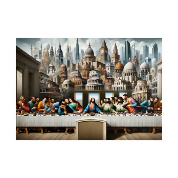101875-155.jpg Modern Adaptation of Leonardo da Vinci's 'The Last Supper' With Iconic Architectural Wonders Poster
