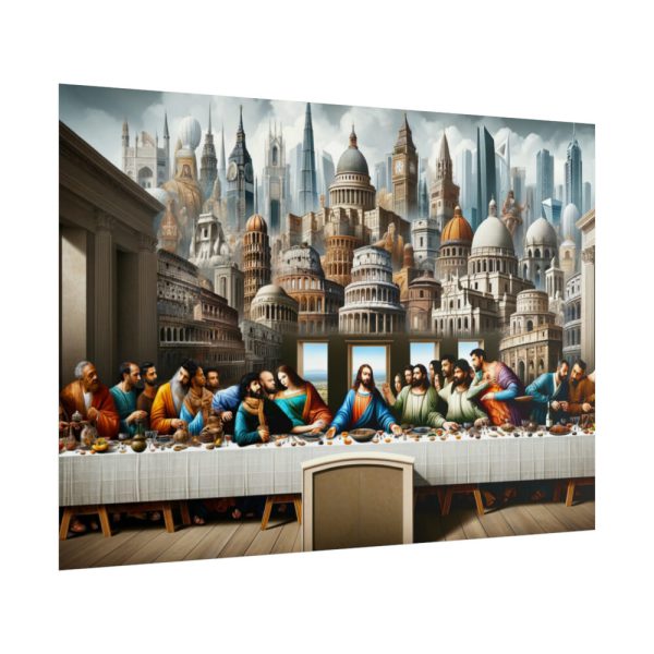101875-157.jpg Modern Adaptation of Leonardo da Vinci's 'The Last Supper' With Iconic Architectural Wonders Poster