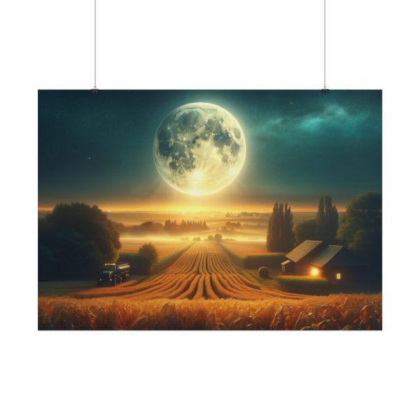 Harvest Moon Illuminating a Bountiful Harvest Field Poster
