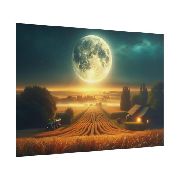 Harvest Moon Illuminating a Bountiful Harvest Field Poster