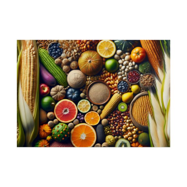 101875-300.jpg Macro Image Showcasing Detail of Fruits Grains and Vegetables Poster