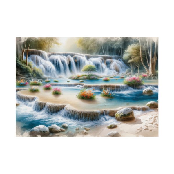 Watercolor-Style Painting of Waterfall Poster