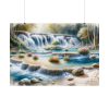 Watercolor-Style Painting of Waterfall Poster