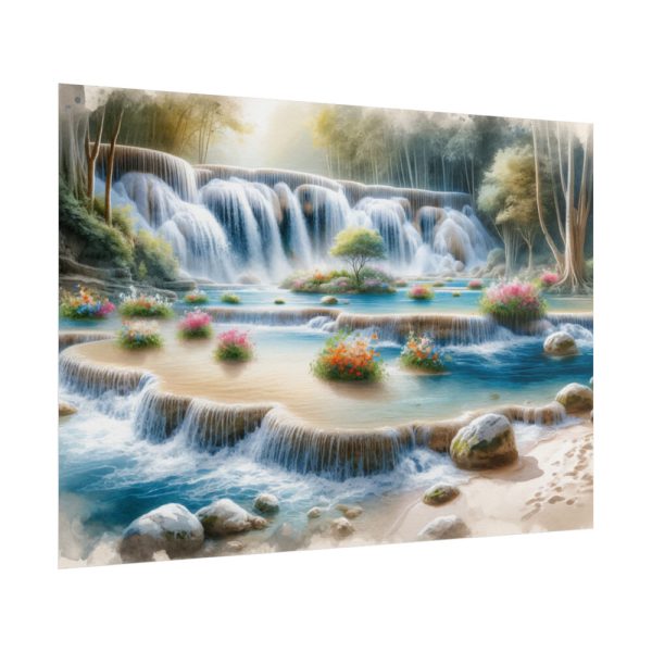 Watercolor-Style Painting of Waterfall Poster