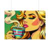 Girl Drinking Coffee in Pop Art Poster