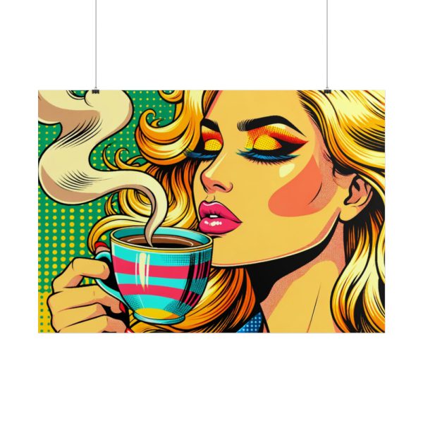 Girl Drinking Coffee in Pop Art Poster