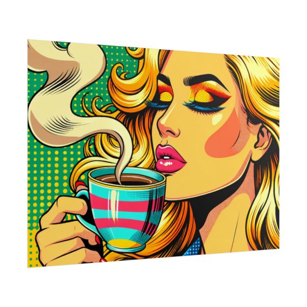 Girl Drinking Coffee in Pop Art Poster