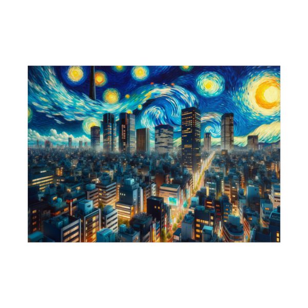 Tokyo With a Swirling Star-Filled Sky Poster
