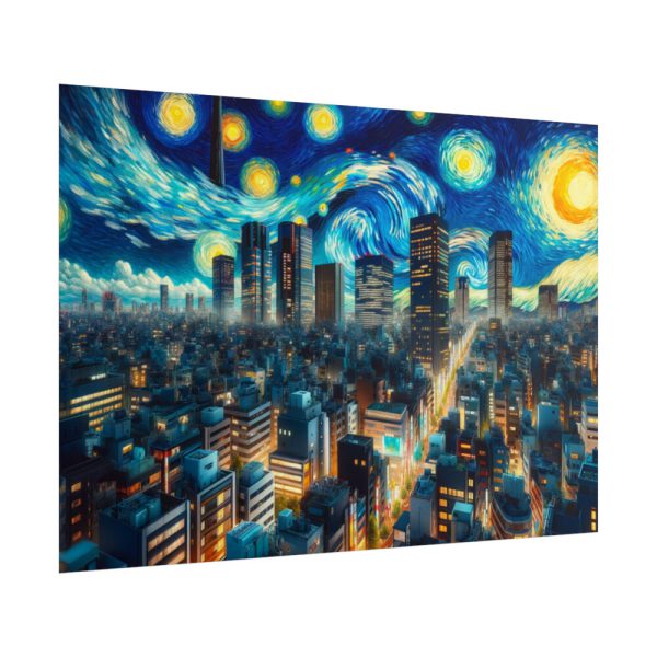 Tokyo With a Swirling Star-Filled Sky Poster