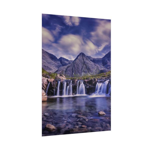 Waterfall, Mountains, Clouds, River, Plants Poster