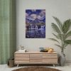 Waterfall, Mountains, Clouds, River, Plants Poster