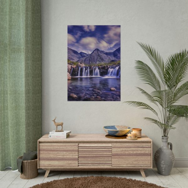 Waterfall, Mountains, Clouds, River, Plants Poster