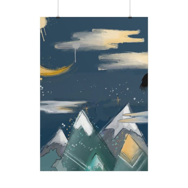 101894-411.jpg Mountains With a Silhouette Wolf Boho Style Poster