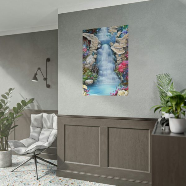 101894-44.jpg Waterfall With Rocks and Flowers Poster