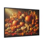 Assortment of Pumpkins, Gourds, and Autumn Leaves Framed Canvas