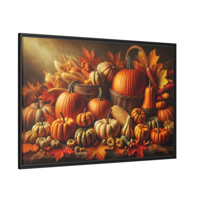 Assortment of Pumpkins, Gourds, and Autumn Leaves Framed Canvas - Image 1