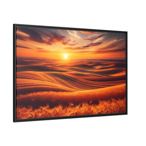 88289-120.jpg Golden Fields at Sunset With the Horizon Ablaze in Warm Colors Framed Canvas