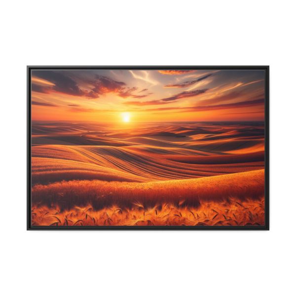 88289-121.jpg Golden Fields at Sunset With the Horizon Ablaze in Warm Colors Framed Canvas