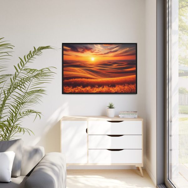 88289-123.jpg Golden Fields at Sunset With the Horizon Ablaze in Warm Colors Framed Canvas