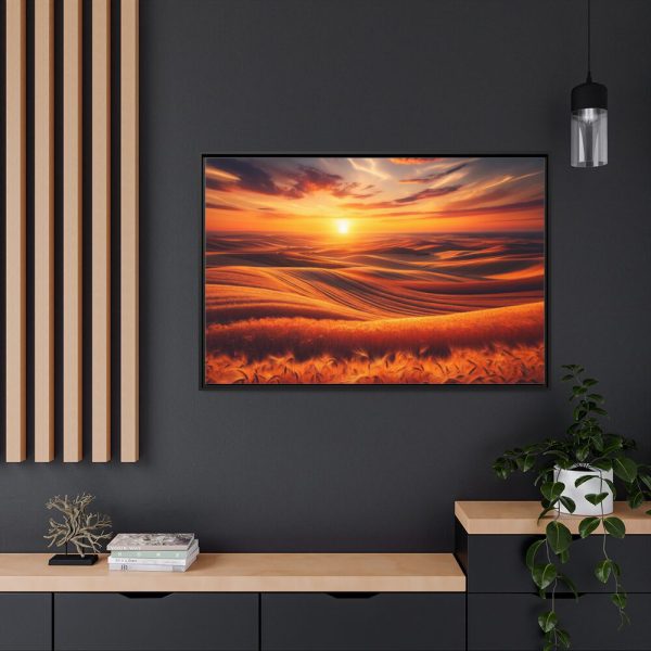 88289-124.jpg Golden Fields at Sunset With the Horizon Ablaze in Warm Colors Framed Canvas