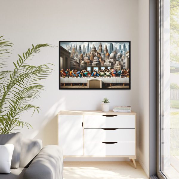 Modern Adaptation of Leonardo da Vinci's 'The Last Supper' With Iconic Architectural Wonders Framed Canvas