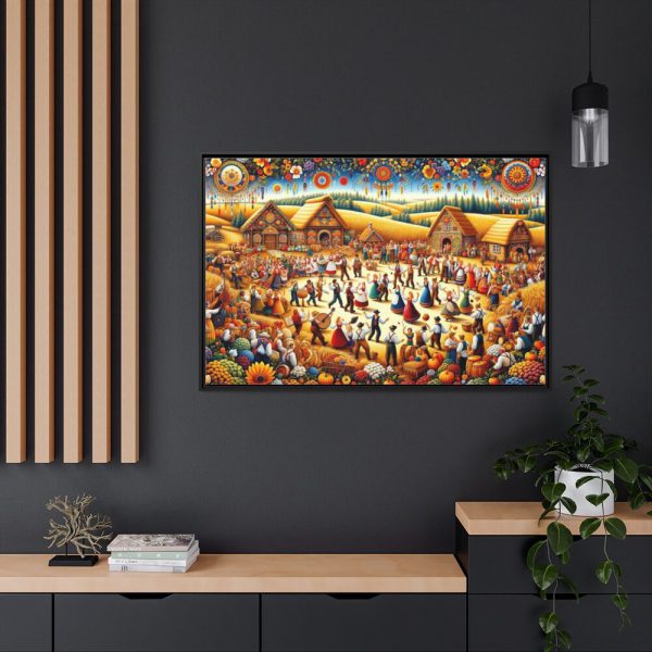 88289-154.jpg Spirit of Folk Art, Featuring a Harvest Festival Scene Framed Canvas