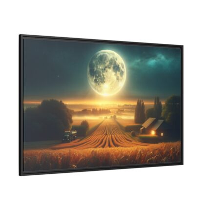 Harvest Moon Illuminating a Bountiful Harvest Field Framed Canvas