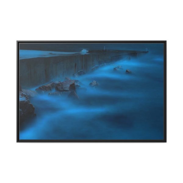 Blue Misty Sea at Night Framed Canvas