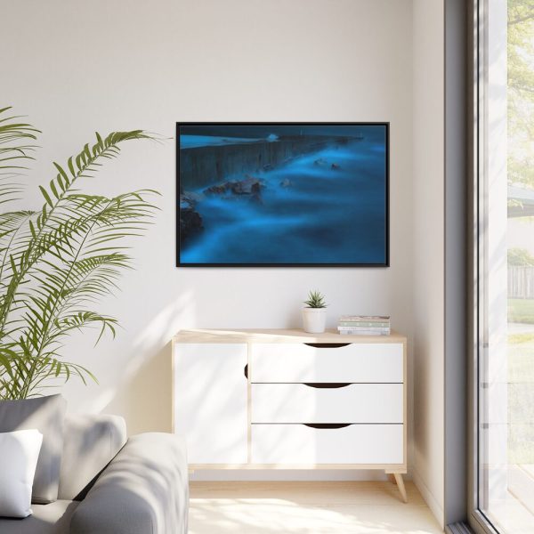 Blue Misty Sea at Night Framed Canvas