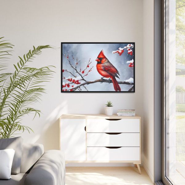 88289-238.jpg Red Cardinal Bird Winter Framed Canvas