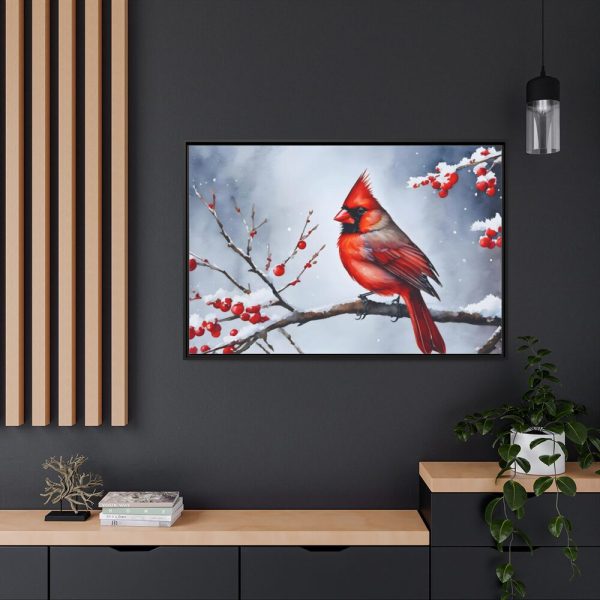 88289-239.jpg Red Cardinal Bird Winter Framed Canvas