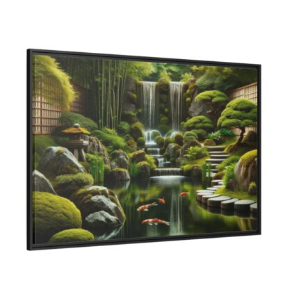 Zen Waterfall Garden in Japanese Style Framed Canvas