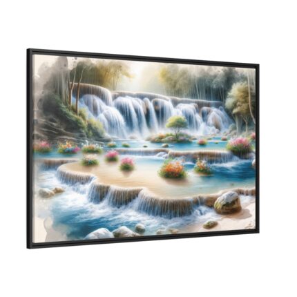 Watercolor-Style Painting of Waterfall Framed Canvas
