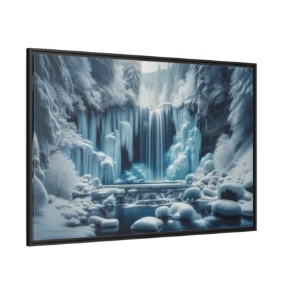 Frozen Waterfall During Winter Framed Canvas