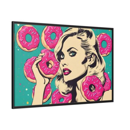Pop Art Woman With Pink Donuts Framed Canvas