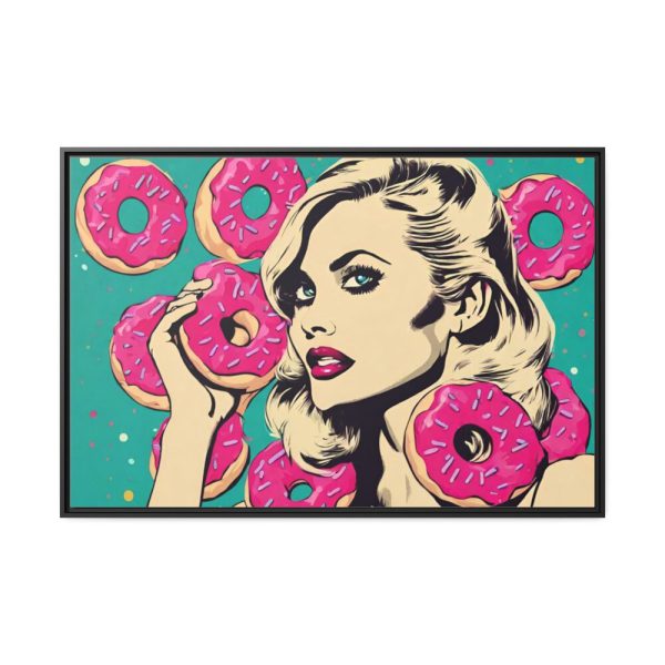 88289-461.jpg Pop Art Woman With Pink Donuts Framed Canvas