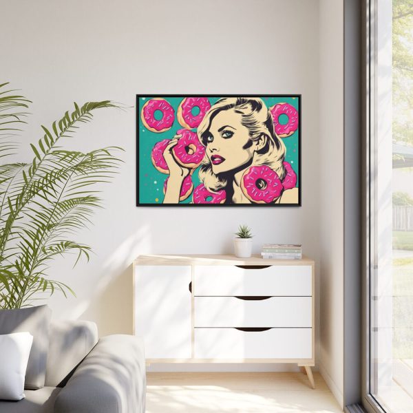 88289-463.jpg Pop Art Woman With Pink Donuts Framed Canvas