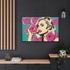 88289-464.jpg Pop Art Woman With Pink Donuts Framed Canvas