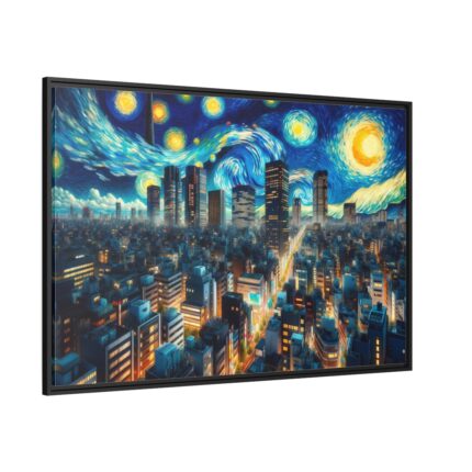 Tokyo With a Swirling Star-Filled Sky Framed Canvas