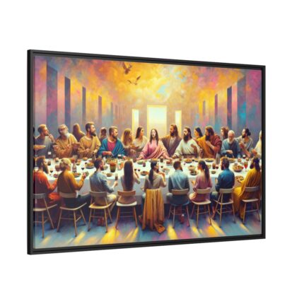 Modern-Day People At Long Table in Contemporary Setting Framed Canvas