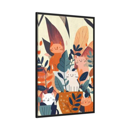 Boho Contemporary Cats Illustration Framed Canvas