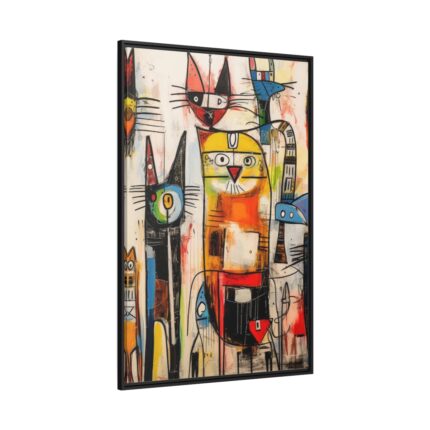 Colorful Abstract Cat Art Framed Canvas