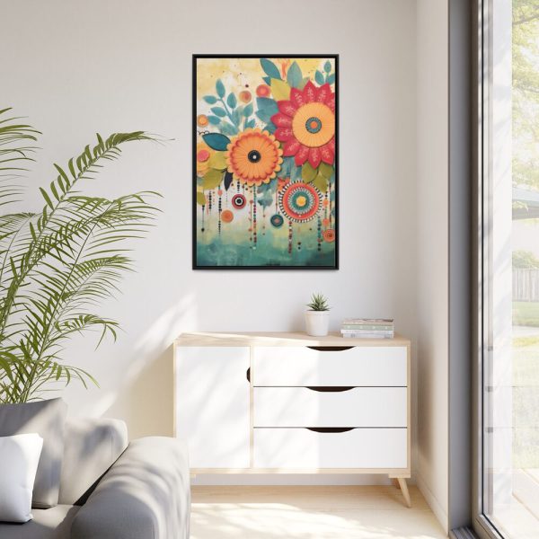 Whimsical Boho Style Flowers Framed Canvas