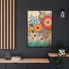 Whimsical Boho Style Flowers Framed Canvas