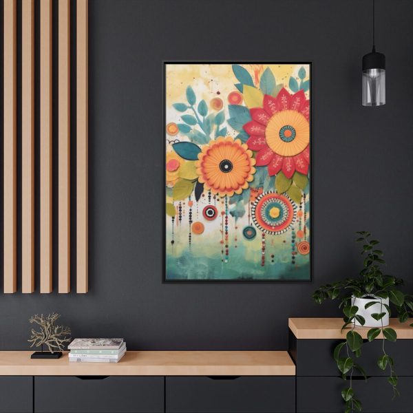 Whimsical Boho Style Flowers Framed Canvas