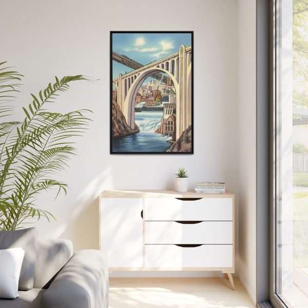 Spokane, Washington and Falls Framed Canvas