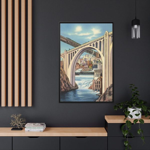 Spokane, Washington and Falls Framed Canvas