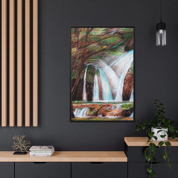 Waterfall Drawing Framed Canvas