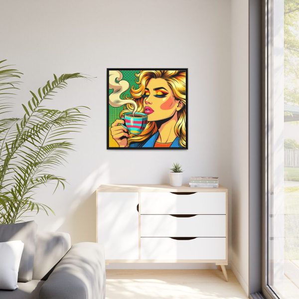 88302-123.jpg Girl Drinking Coffee in Pop Art Framed Canvas